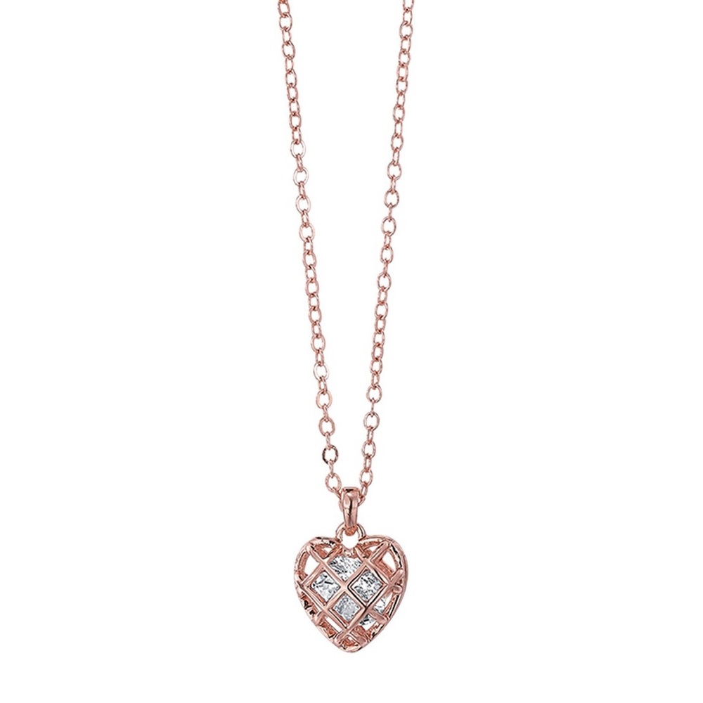 NWT, 16.5”, Goldtone Heart CZ Caged Necklace, Avon.